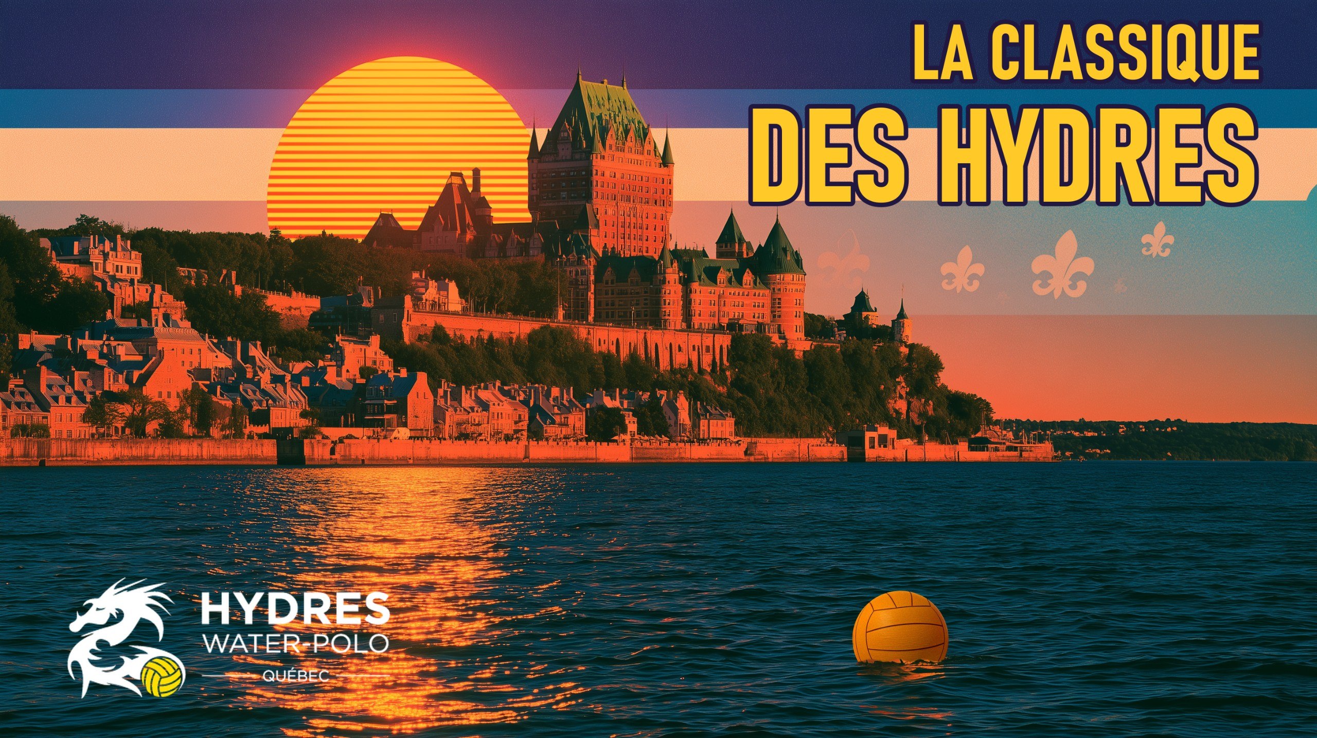 The La Classique des Hydres poster: Québec City at sunset over the water