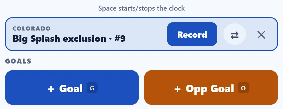 A COLORADO prompt on the Desk: Big Splash exclusion · #9, with Record, swap-team and dismiss buttons.