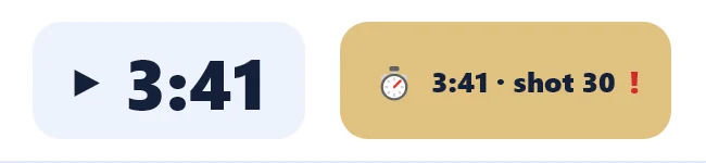 The Desk’s clock at 3:41 beside a gold console chip reading 3:41 · shot 30 with a red exclamation mark.